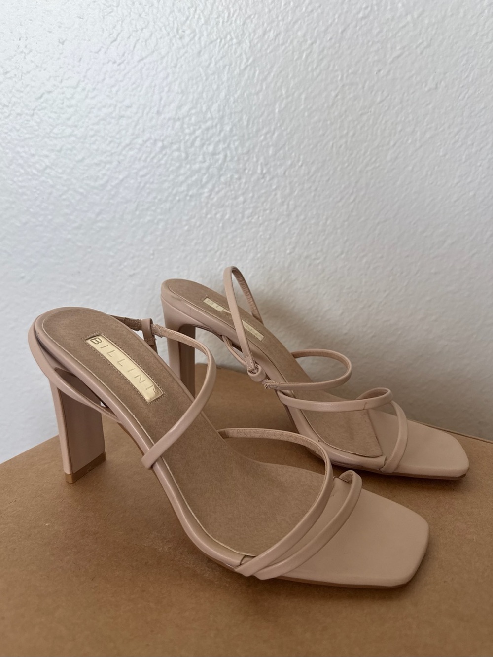 Billini Georgie Nude Strappy Square Toe Heels Sandals
